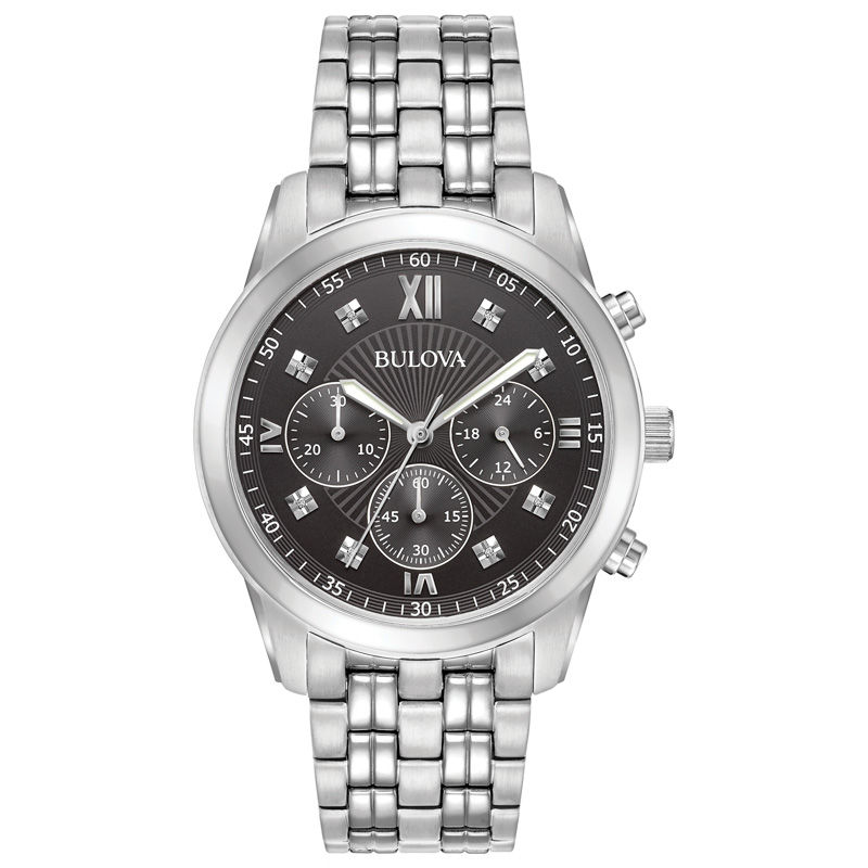 Men's Bulova Diamond Accent Chronograph Watch with Black Dial (Model: 96D136)