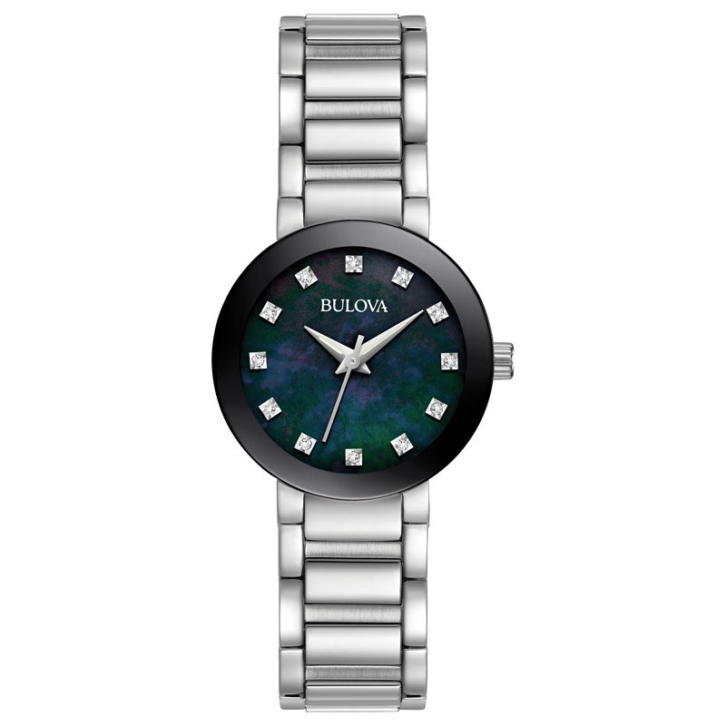 Ladies' Bulova Diamond Accent Watch with Black Mother-of-Pearl Dial (Model: 96P172)|Peoples Jewellers