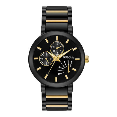 Men's Bulova Black IP and Gold-Tone Watch with Black Dial (Model: 98C124)