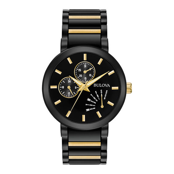 Men's Bulova Black IP and Gold-Tone Watch with Black Dial (Model: 98C124)