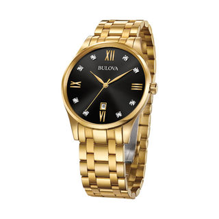 Men's Bulova Diamond Accent Gold-Tone Watch with Black Dial (Model: 97D108)