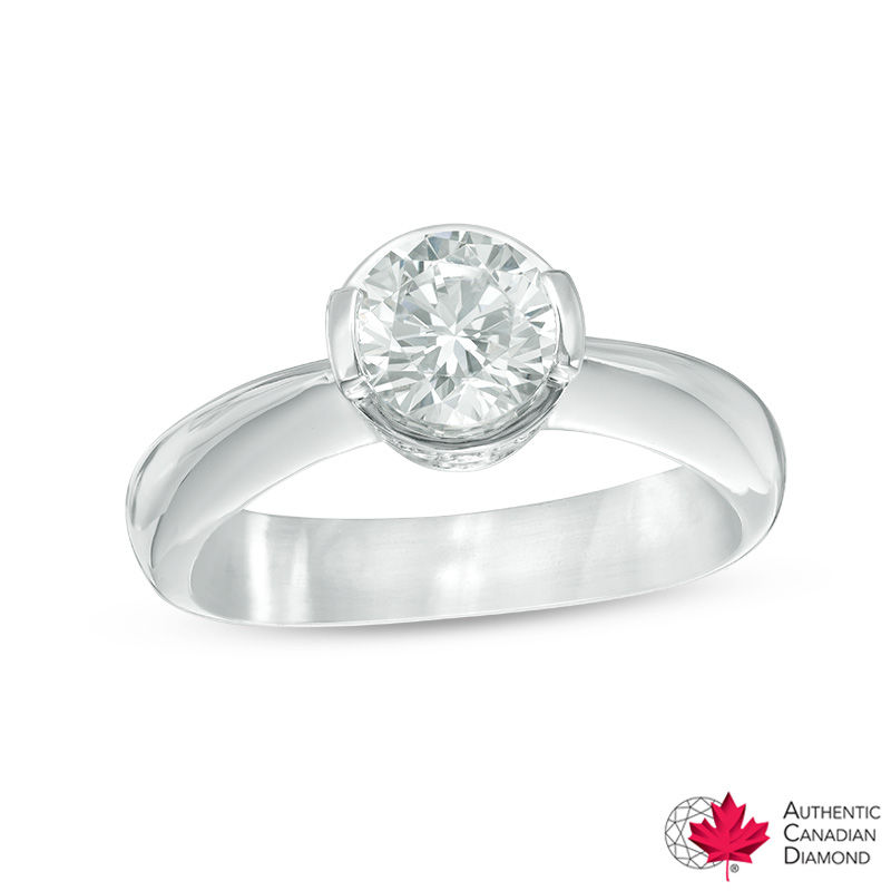 1.06 CT. T.W. Certified Diamond Solitaire with Side Accents Engagement Ring in 14K White Gold (J/I2)|Peoples Jewellers