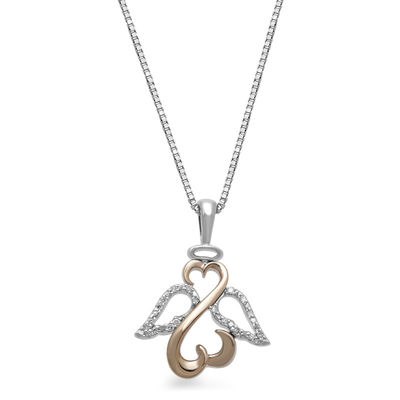 Open Hearts by Jane Seymour™ 0.04 CT. T.W. Diamond Angel Wings and Halo Pendant in Sterling Silver and 10K Gold