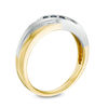 Men's Blue Sapphire Three Stone Slant Wedding Band in 10K Two-Tone Gold