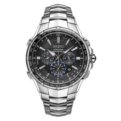 Men's Seiko Coutura Radio-Sync Solar Chronograph Watch with Black Dial (Model: SSG009)