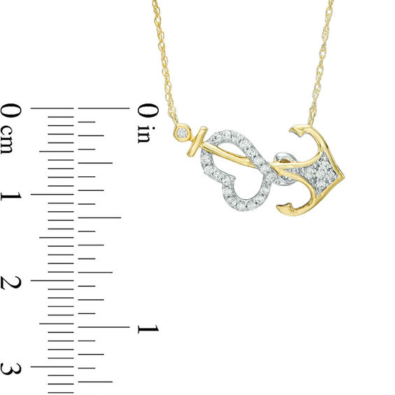 0.15 CT. T.W. Diamond Sideways Intertwined Heart and Anchor Necklace in 10K Two-Tone Gold