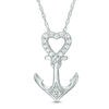 0.10 CT. T.W. Diamond Heart-Top Anchor Pendant in 10K White Gold