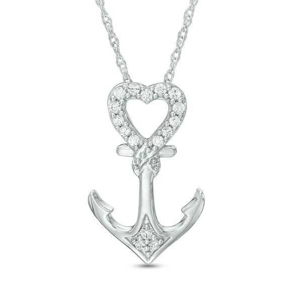 0.10 CT. T.W. Diamond Heart-Top Anchor Pendant in 10K White Gold