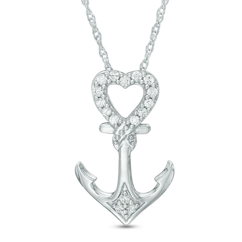 0.10 CT. T.W. Diamond Heart-Top Anchor Pendant in 10K White Gold|Peoples Jewellers