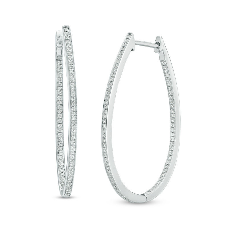 0.50 CT. T.W. Diamond Inside-Out Hoop Earrings in 10K White Gold|Peoples Jewellers