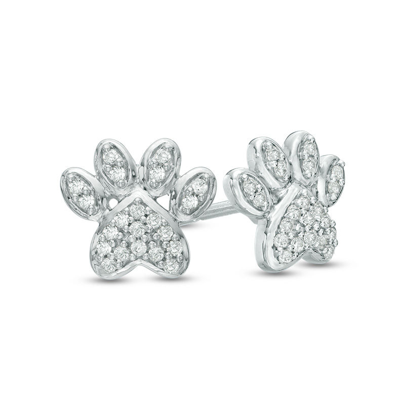 0.09 CT. T.W. Diamond Paw Print Stud Earrings in 10K White Gold|Peoples Jewellers