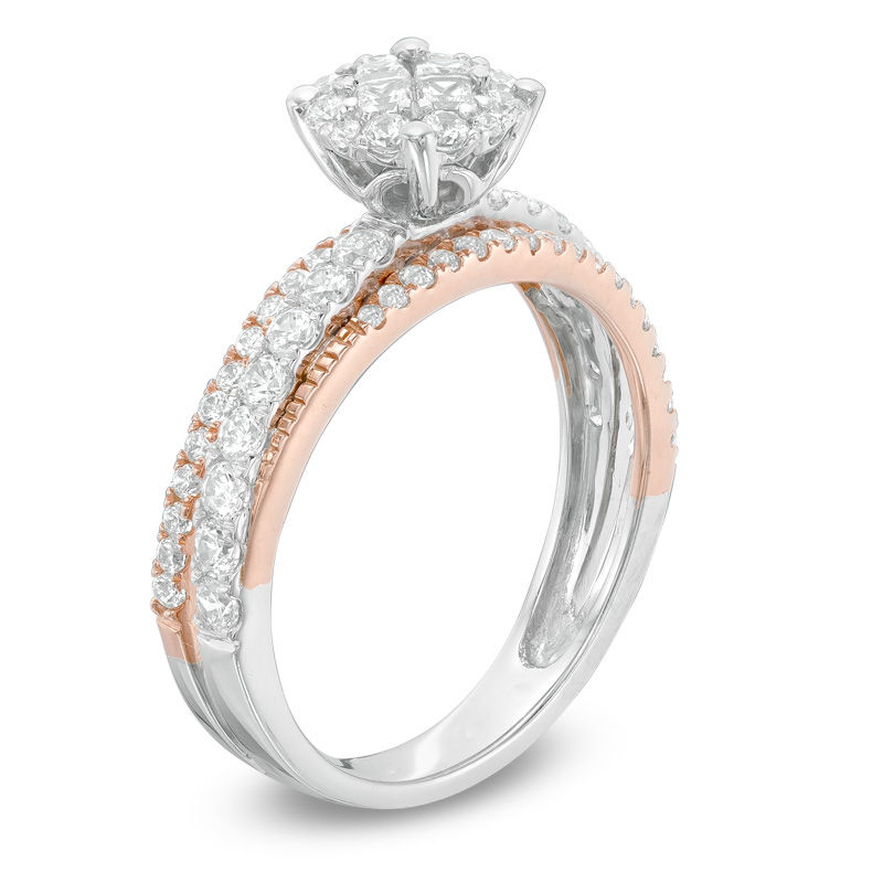 0.88 CT. T.W. Quad Princess-Cut Diamond Frame Engagement Ring in 14K Two-Tone Gold|Peoples Jewellers