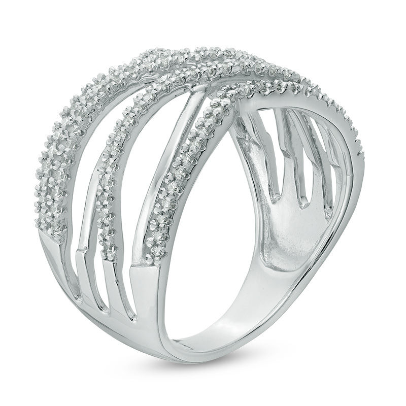 0.37 CT. T.W. Diamond Split Shank Layered Crossover Ring in 10K White Gold|Peoples Jewellers