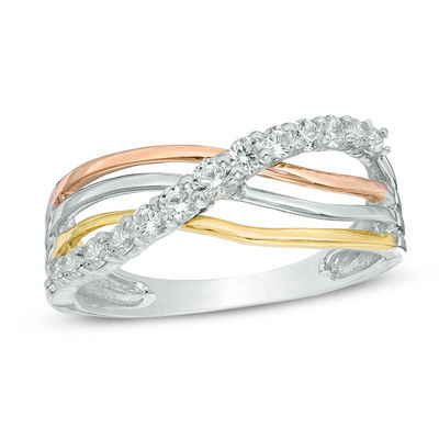 0.30 CT. T.W. Diamond Layered Crossover Ring in 10K Tri-Tone Gold