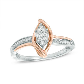 0.15 CT. T.W. Composite Diamond Marquise Bypass Promise Ring in Sterling Silver and 10K Rose Gold