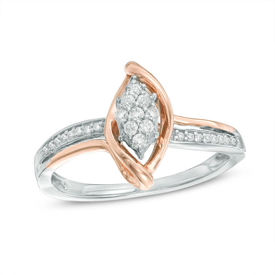 0.15 CT. T.W. Composite Diamond Marquise Bypass Promise Ring in Sterling Silver and 10K Rose Gold