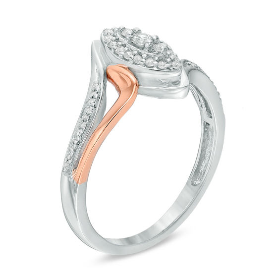 0.15 CT. T.W. Composite Diamond Marquise Bypass Promise Ring in Sterling Silver and 10K Rose Gold