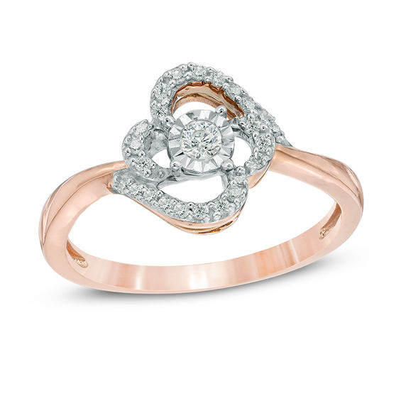 0.15 CT. T.W. Diamond Overlapping Hearts Promise Ring in 10K Rose Gold