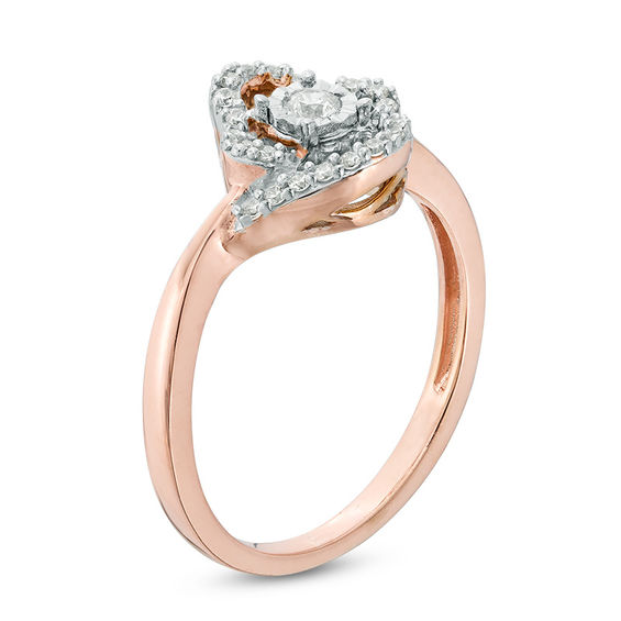 0.15 CT. T.W. Diamond Overlapping Hearts Promise Ring in 10K Rose Gold