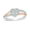 Thumbnail Image 0 of 0.18 CT. T.W. Diamond Heart Frame Promise Ring in Sterling Silver and 10K Rose Gold