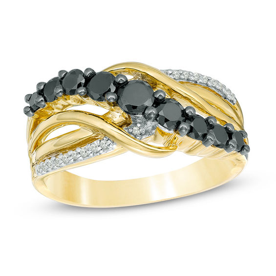 0.70 CT. T.W. Enhanced Black and White Layered Crossover Ring in 10K Gold