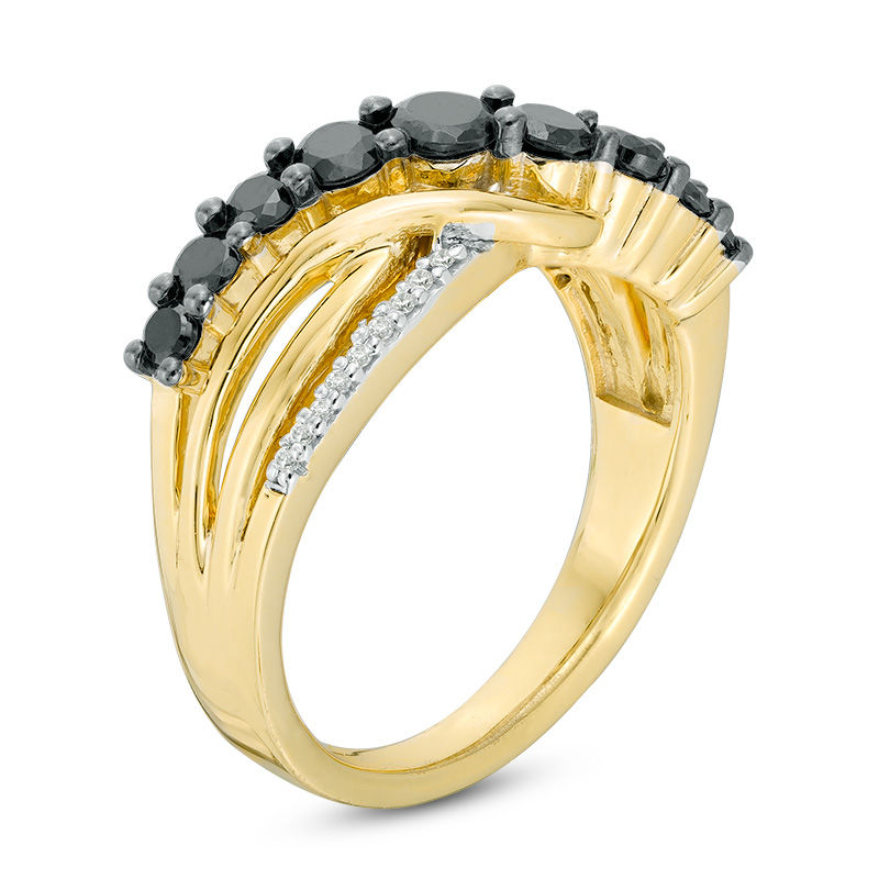 0.70 CT. T.W. Enhanced Black and White Layered Crossover Ring in 10K Gold|Peoples Jewellers