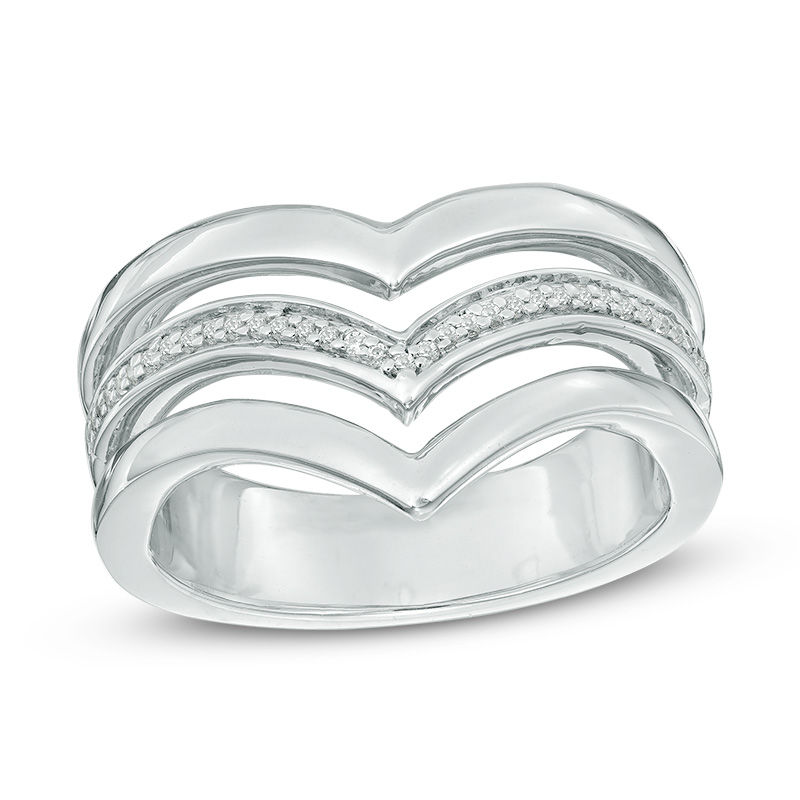 0.09 CT. T.W. Diamond Multi-Row Chevron Band in Sterling Silver|Peoples Jewellers