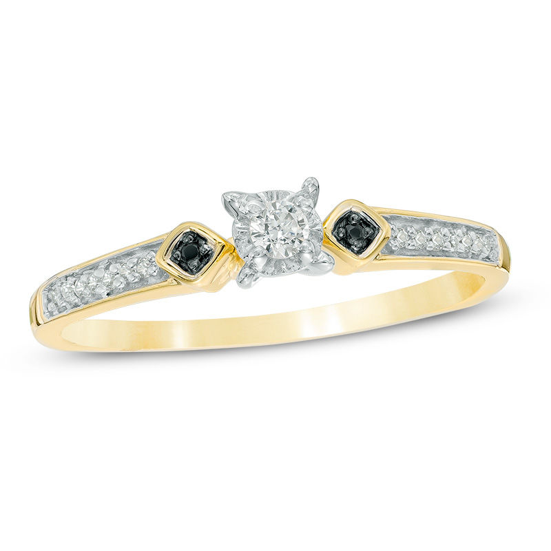 0.09 CT. T.W. Enhanced Black and White Diamond Collar Promise Ring in 10K Gold|Peoples Jewellers