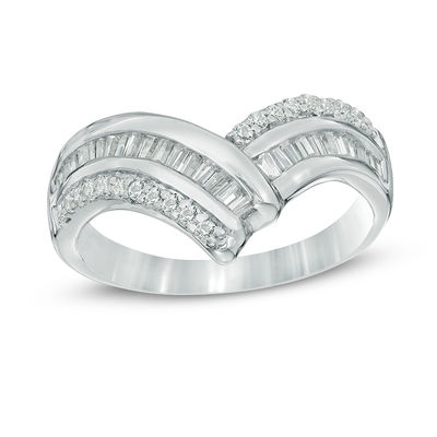 0.37 CT. T.W. Diamond Triple Row Chevron Ring in 10K White Gold