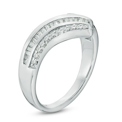 0.37 CT. T.W. Diamond Triple Row Chevron Ring in 10K White Gold