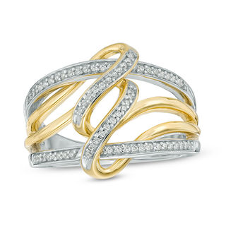 0.18 CT. T.W. Diamond Interlocking Loop Ring in Sterling Silver and 10K Gold