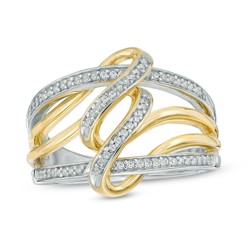 0.18 CT. T.W. Diamond Interlocking Loop Ring in Sterling Silver and 10K Gold|Peoples Jewellers