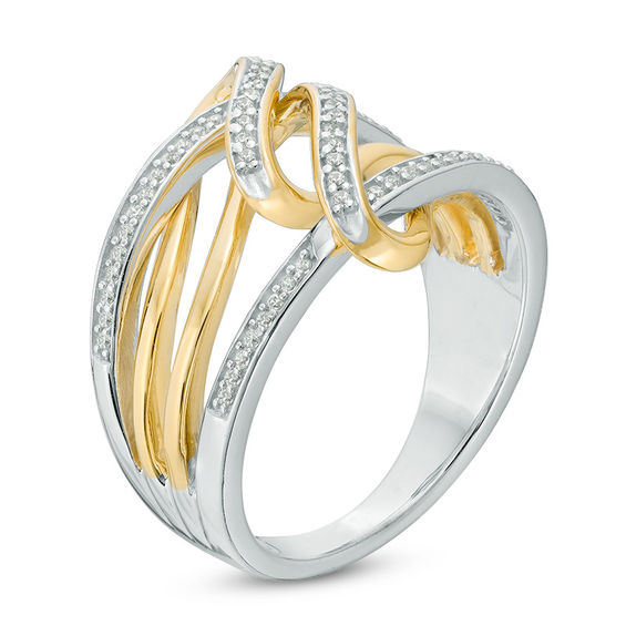 0.18 CT. T.W. Diamond Interlocking Loop Ring in Sterling Silver and 10K Gold