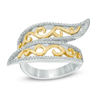 0.30 CT. T.W Diamond Split Wave Bypass Ring in Sterling Silver and 10K Gold