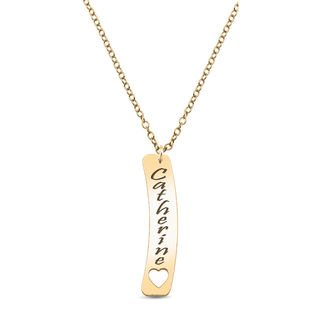 Personalized Linear Bar with Cut-Out Heart Pendant in 10K White or Yellow Gold (3-9 Characters)