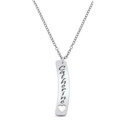 Personalized Linear Bar with Cut-Out Heart Pendant in 10K White or Yellow Gold (3-9 Characters)