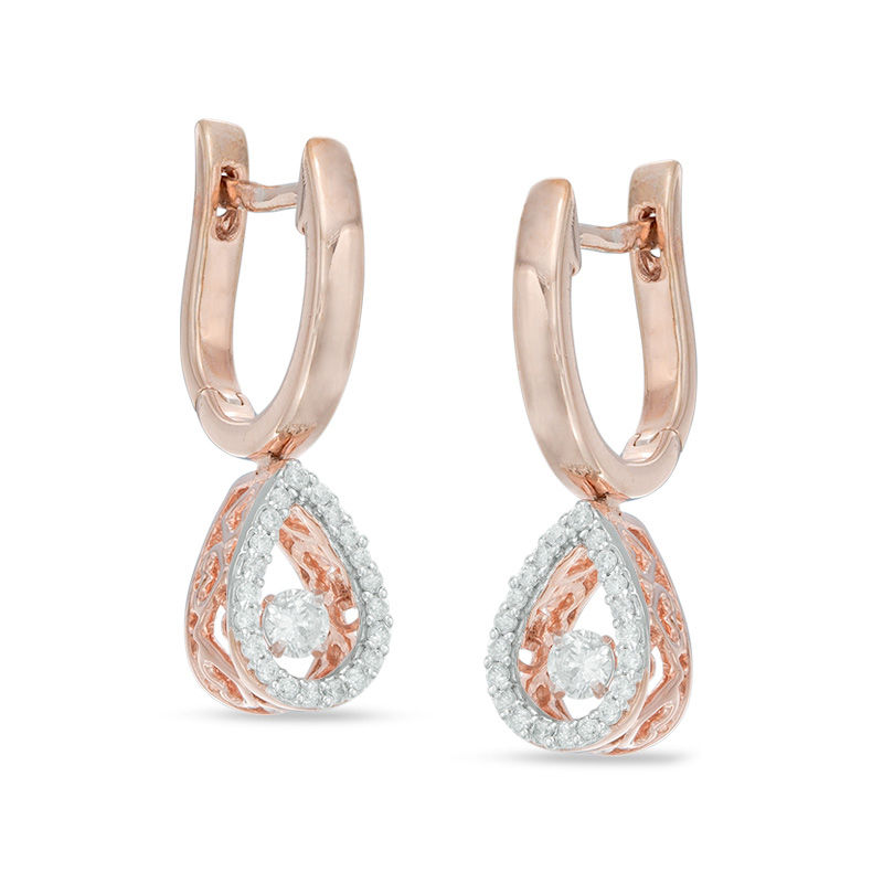 Unstoppable Love™ 0.30 CT. T.W. Diamond Teardrop Frame Drop Hoop Earrings in 10K Rose Gold|Peoples Jewellers