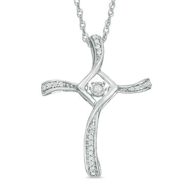 Unstoppable Love™ 0.11 CT. T.W. Diamond Swirl Cross Pendant in 10K White Gold