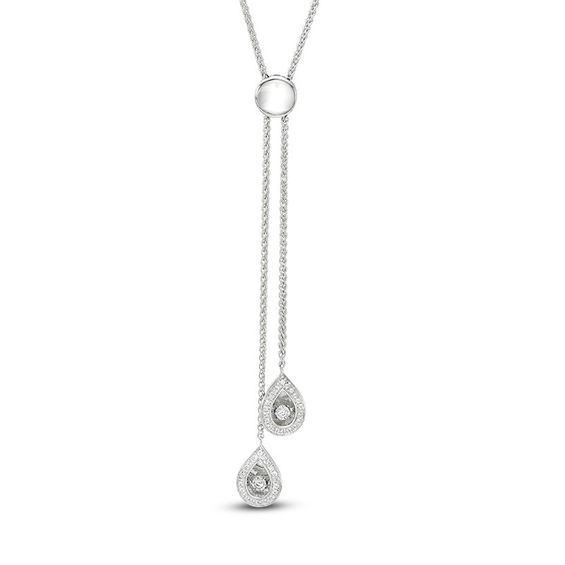 Unstoppable Love™ 0.16 CT. T.W. Diamond Teardrop Bolo Necklace in Sterling Silver - 28"