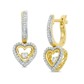 Unstoppable Love™ 0.30 CT. T.W. Diamond Heart Frame Drop Hoop Earrings in 10K Gold