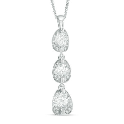 1.00 CT. T.W. Certified Canadian Diamond Three Stone Pendant in 14K White Gold (I/I2) - 17"