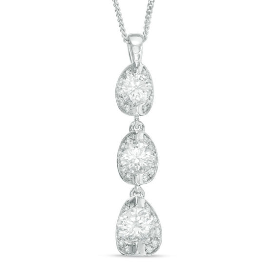 1.00 CT. T.W. Certified Canadian Diamond Three Stone Pendant in 14K White Gold (I/I2) - 17"