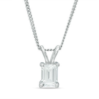 0.50 CT. Certified Canadian Emerald-Cut Diamond Solitaire Pendant in 14K White Gold - 17"