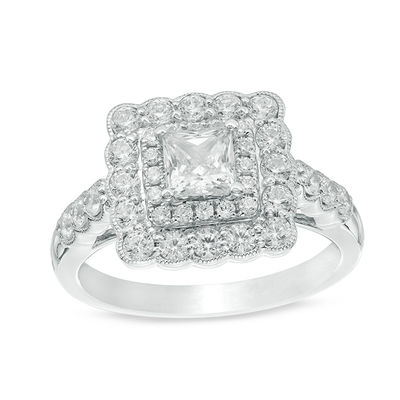 1.33 CT. T.W. Princess-Cut Diamond Scallop Frame Engagement Ring in 14K White Gold