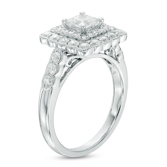 1.33 CT. T.W. Princess-Cut Diamond Scallop Frame Engagement Ring in 14K White Gold