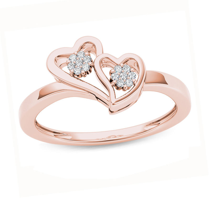 0.05 CT. T.W. Diamond Double Heart Ring in 10K Rose Gold|Peoples Jewellers