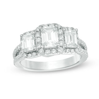 2.20 CT. T.W. Certified Canadian Emerald-Cut Diamond Three Stone Engagement Ring in 14K White Gold (I/I1)