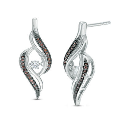 Unstoppable Love™ 0.23 CT. T.W. Enhanced Champagne and White Diamond Flame Drop Earrings in 10K White Gold