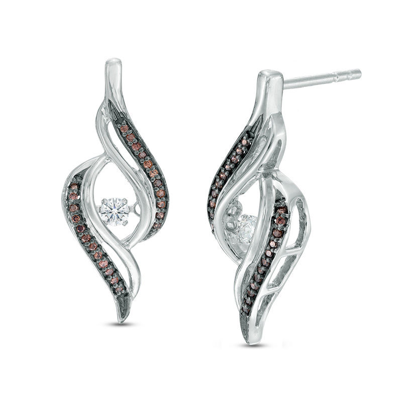 Unstoppable Love™ 0.23 CT. T.W. Enhanced Champagne and White Diamond Flame Drop Earrings in 10K White Gold|Peoples Jewellers