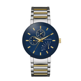 Men s Bulova Octava Crystal Accent Gold Tone Watch with Blue Dial